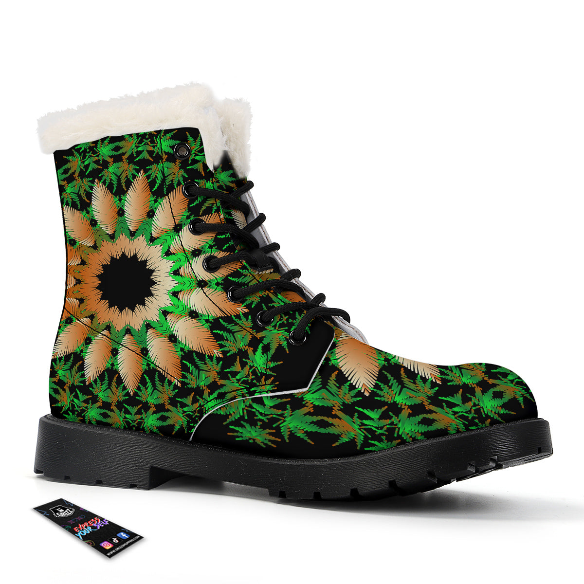 Mandala Cannabis Leaf Print Winter Boots-grizzshop