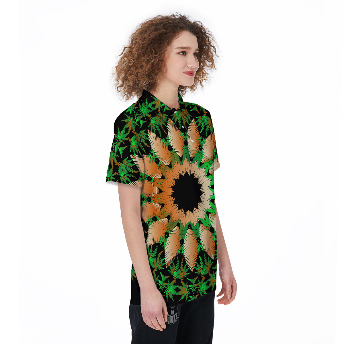 Mandala Cannabis Leaf Print Women's Golf Shirts-grizzshop