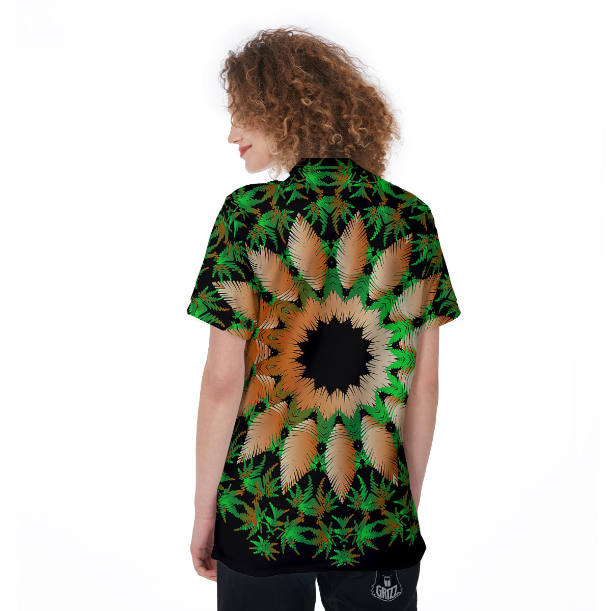 Mandala Cannabis Leaf Print Women's Golf Shirts-grizzshop