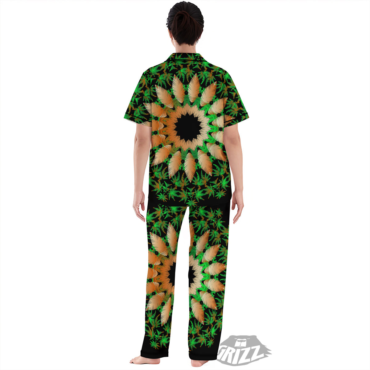 Mandala Cannabis Leaf Print Women's Pajamas Set-grizzshop