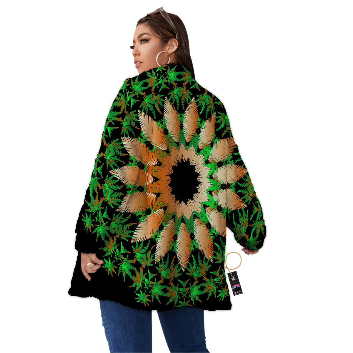 Mandala Cannabis Leaf Print Women's Sherpa Jacket-grizzshop