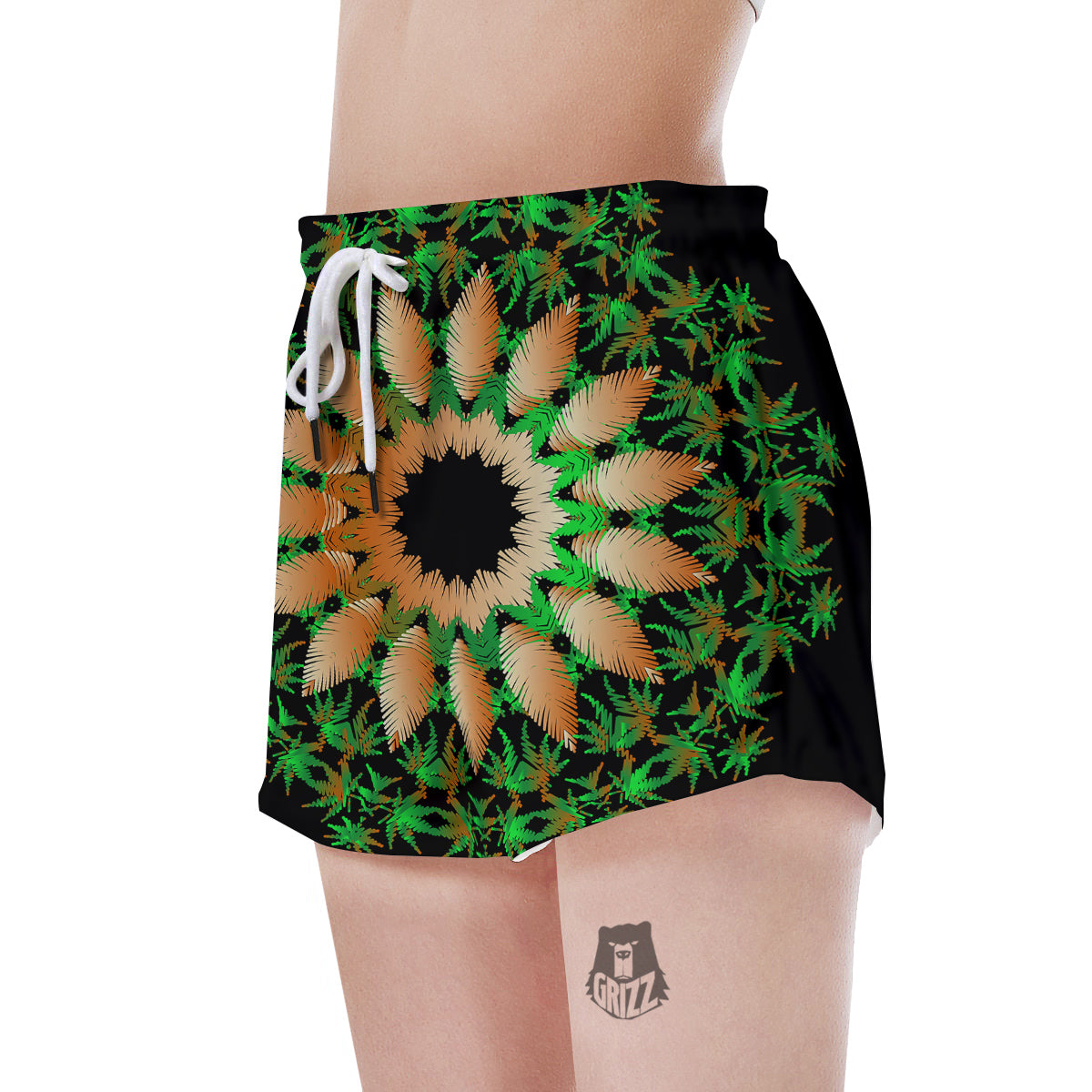Mandala Cannabis Leaf Print Women's Shorts-grizzshop