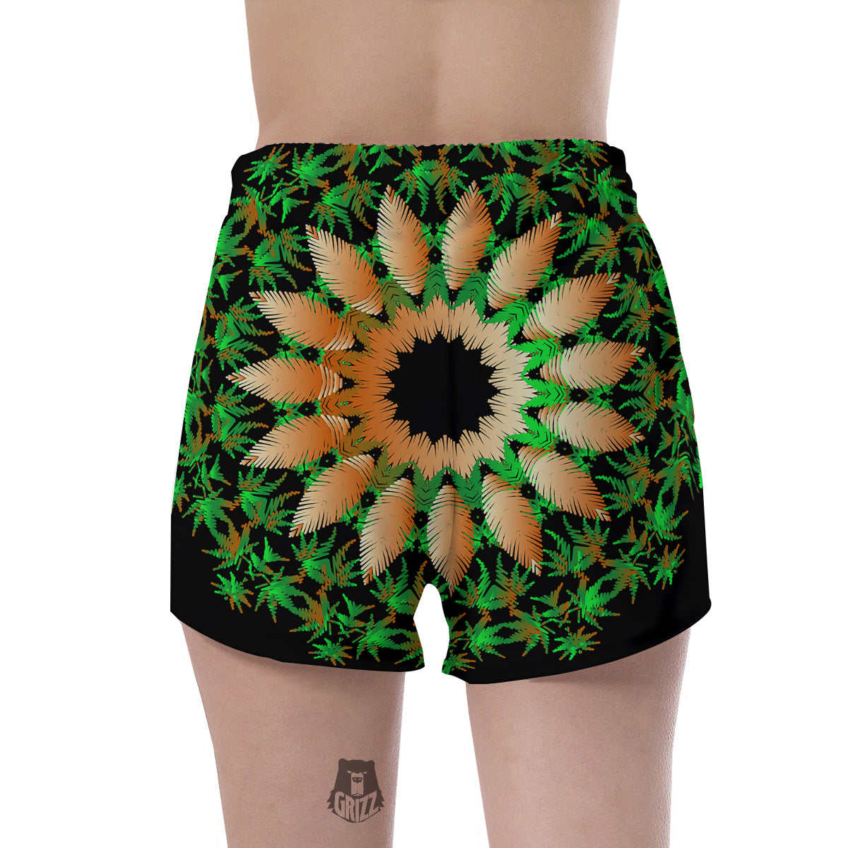 Mandala Cannabis Leaf Print Women's Shorts-grizzshop