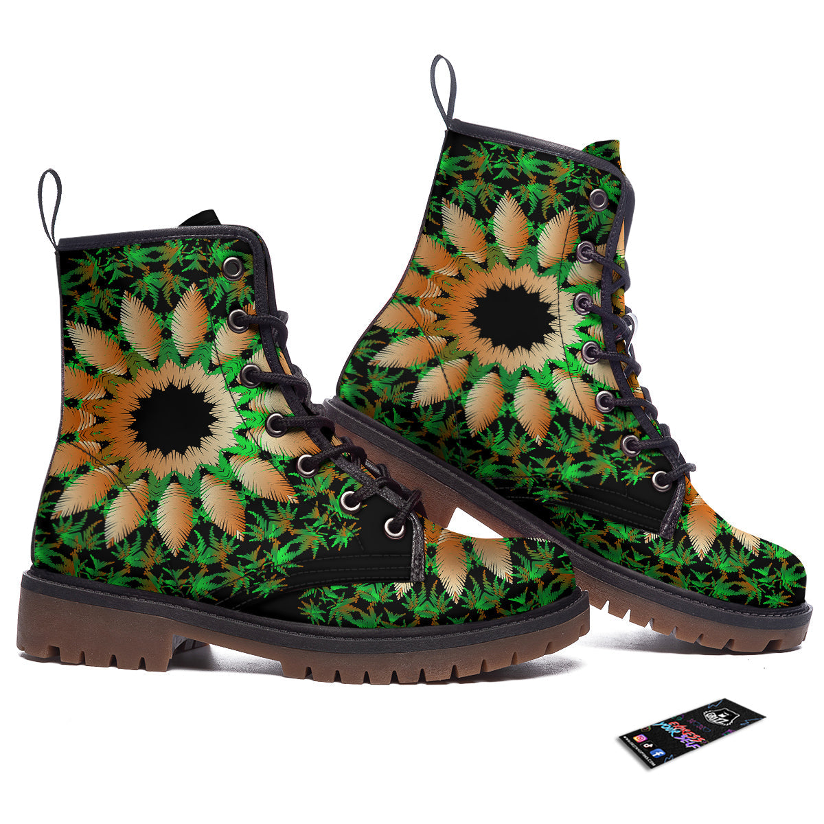 Mandala Cannabis Leaf Print Work Boots-grizzshop
