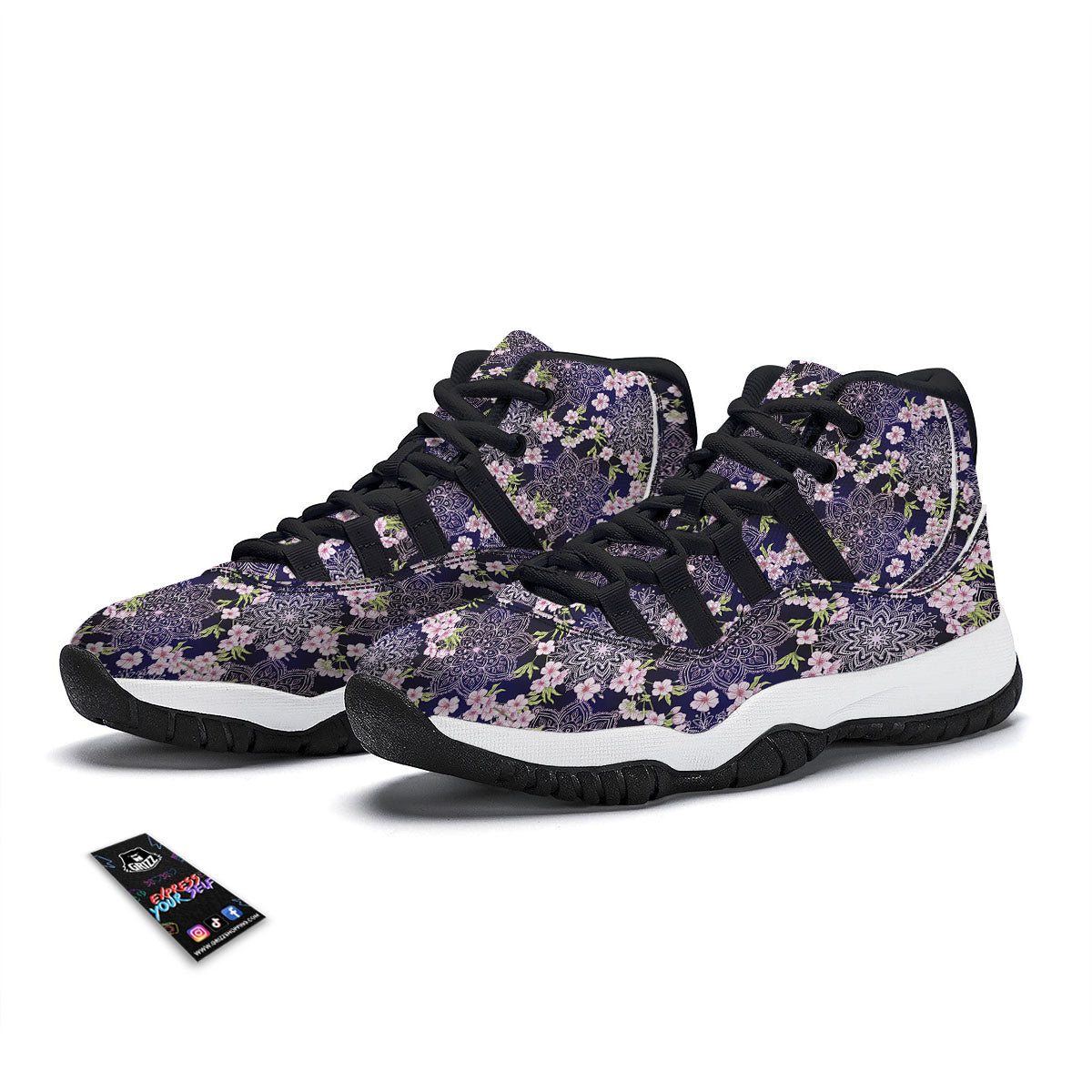 Mandala Cherry Blossom Black Bball Shoes-grizzshop