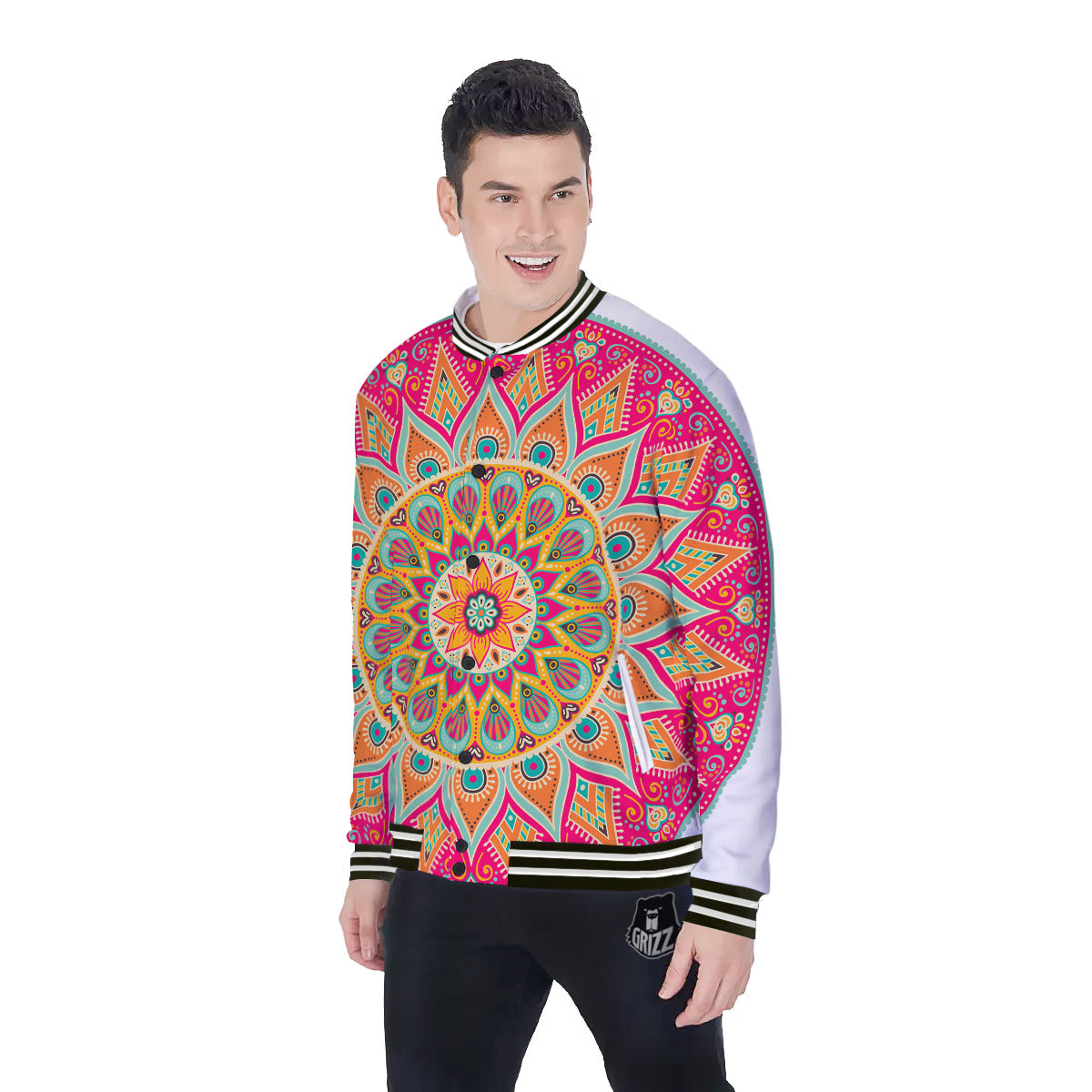 Mandala Circle Colorful Print Baseball Jacket-grizzshop