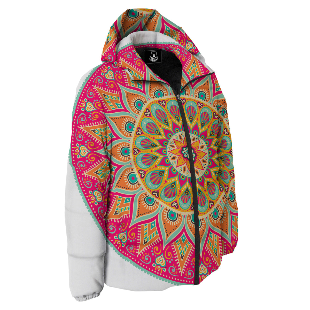 Mandala Circle Colorful Print Down Jacket-grizzshop