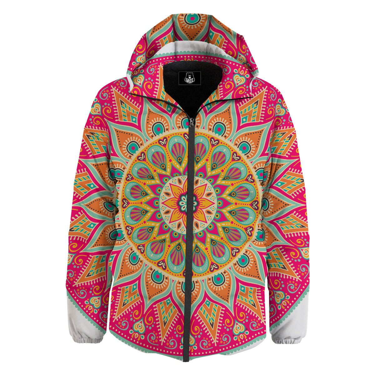 Mandala Circle Colorful Print Down Jacket-grizzshop