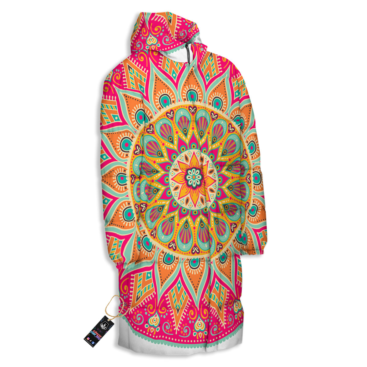 Mandala Circle Colorful Print Long Down Jacket-grizzshop