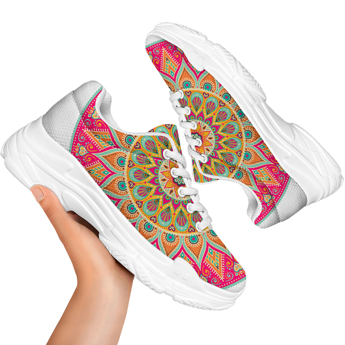 Mandala Circle Colorful Print White Chunky Shoes-grizzshop