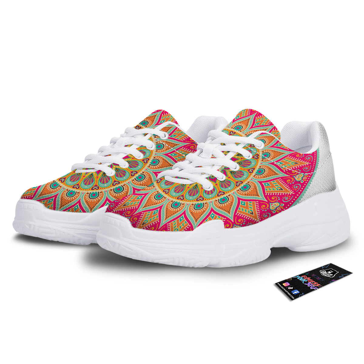 Mandala Circle Colorful Print White Chunky Shoes-grizzshop