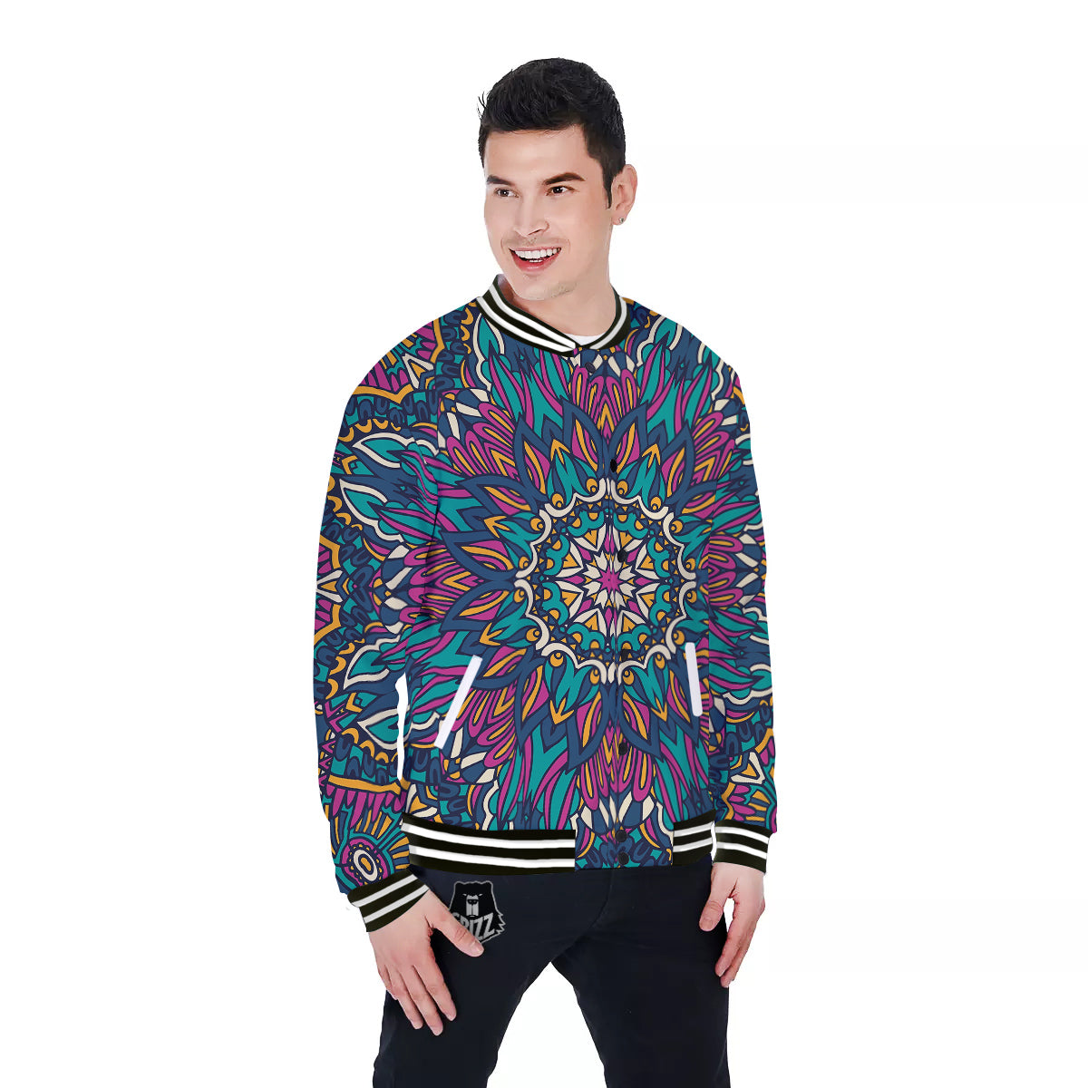 Mandala Coloful Print Baseball Jacket-grizzshop