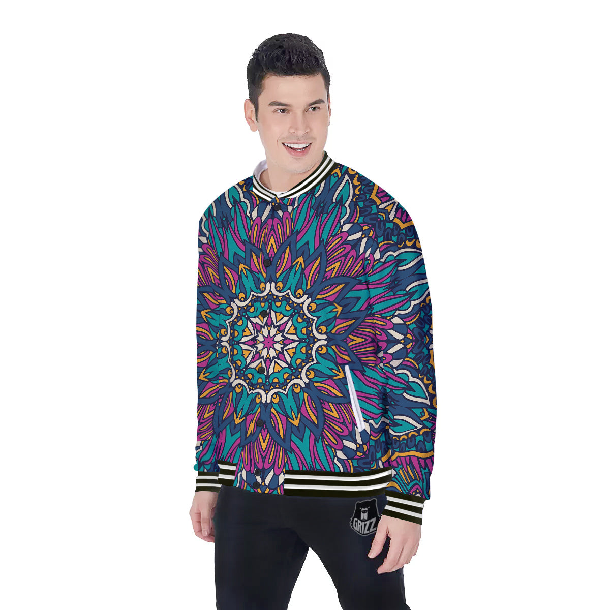 Mandala Coloful Print Baseball Jacket-grizzshop