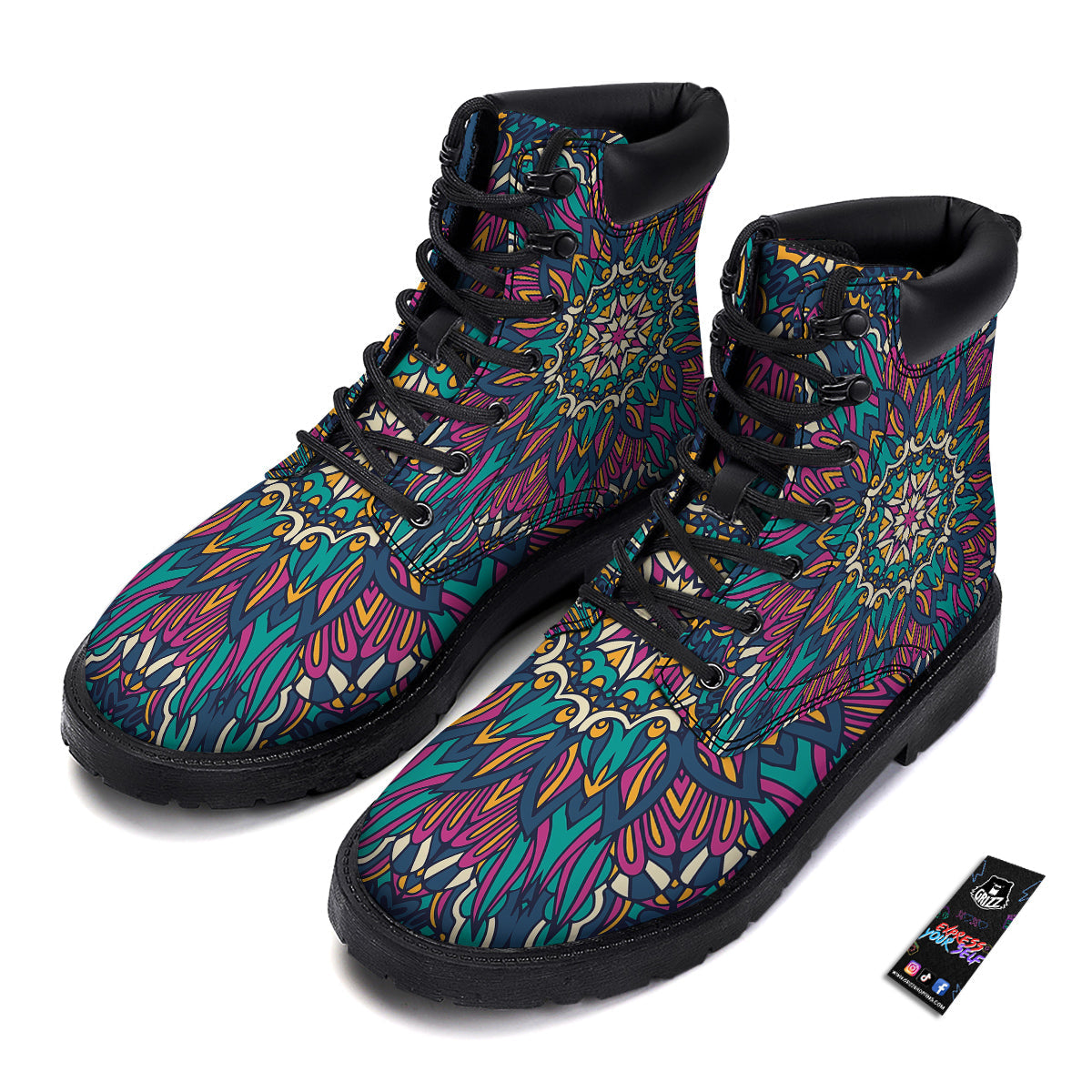 Mandala Coloful Print Boots-grizzshop