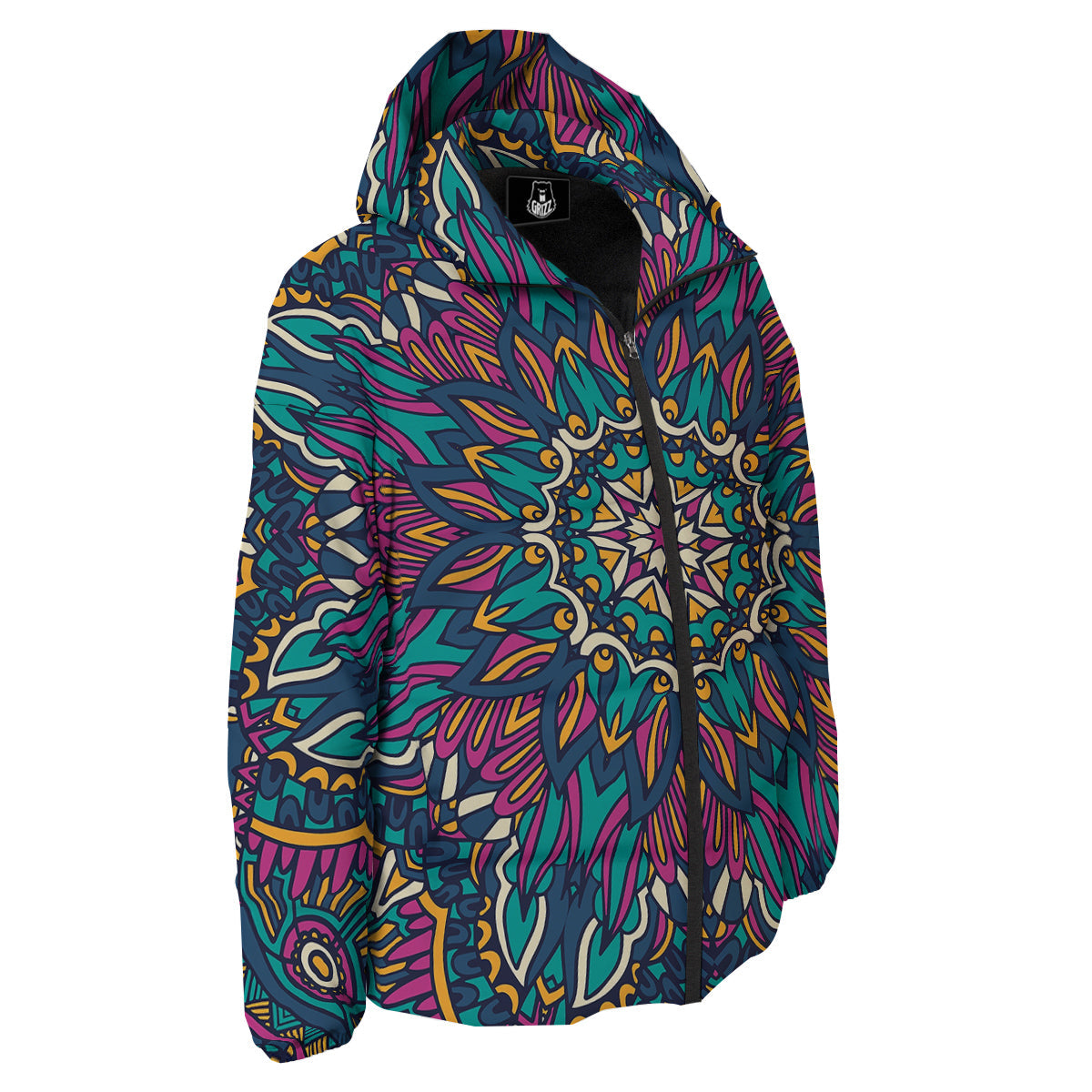 Mandala Coloful Print Down Jacket-grizzshop