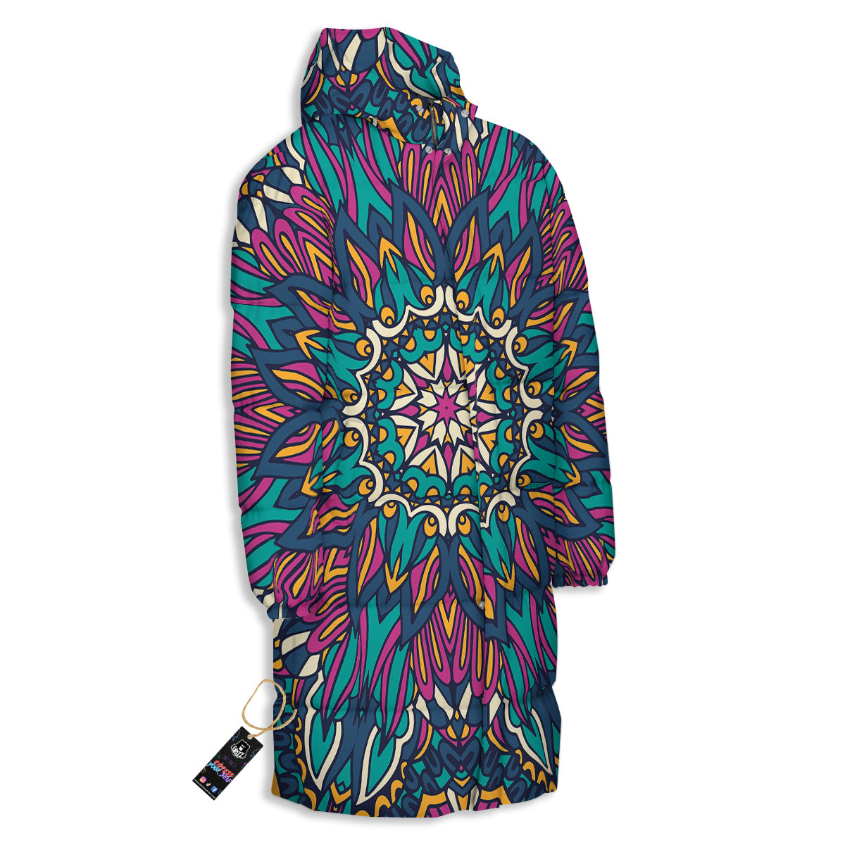 Mandala Coloful Print Long Down Jacket-grizzshop