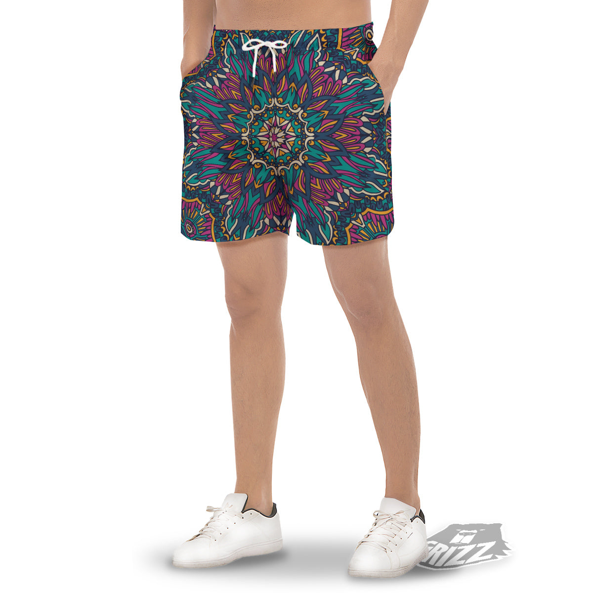Mandala Coloful Print Men's Gym Shorts-grizzshop