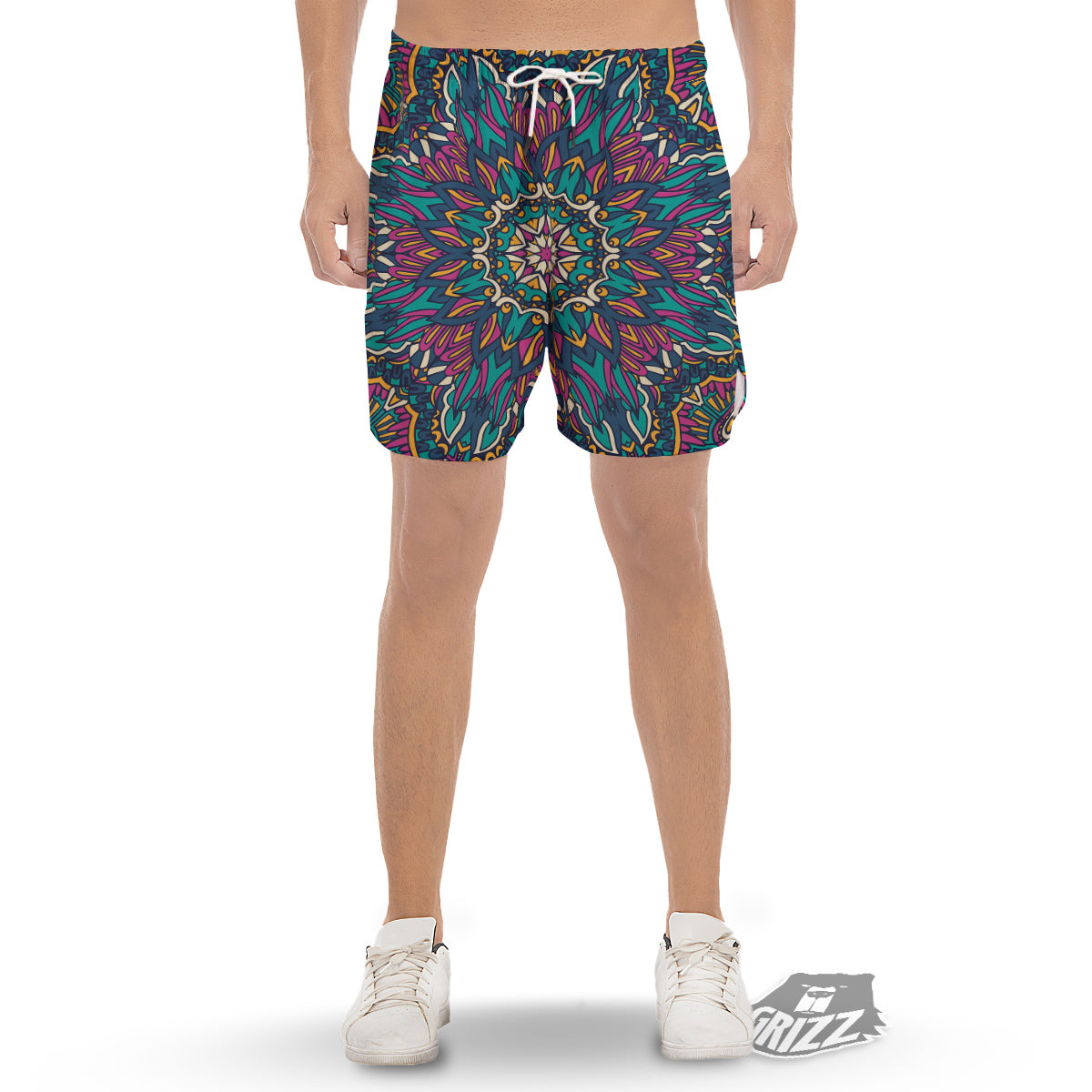 Mandala Coloful Print Men's Gym Shorts-grizzshop