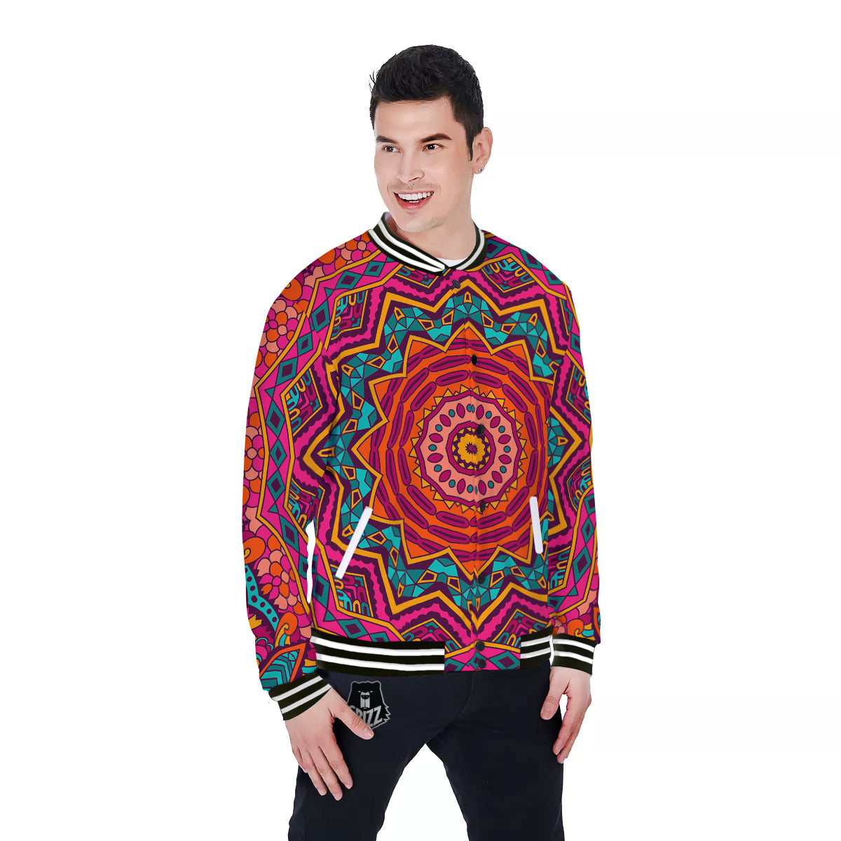 Mandala Colorful Print Baseball Jacket-grizzshop