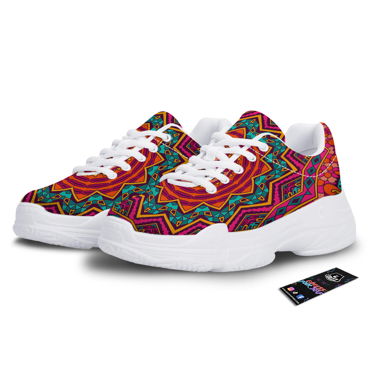Mandala Colorful Print White Chunky Shoes-grizzshop