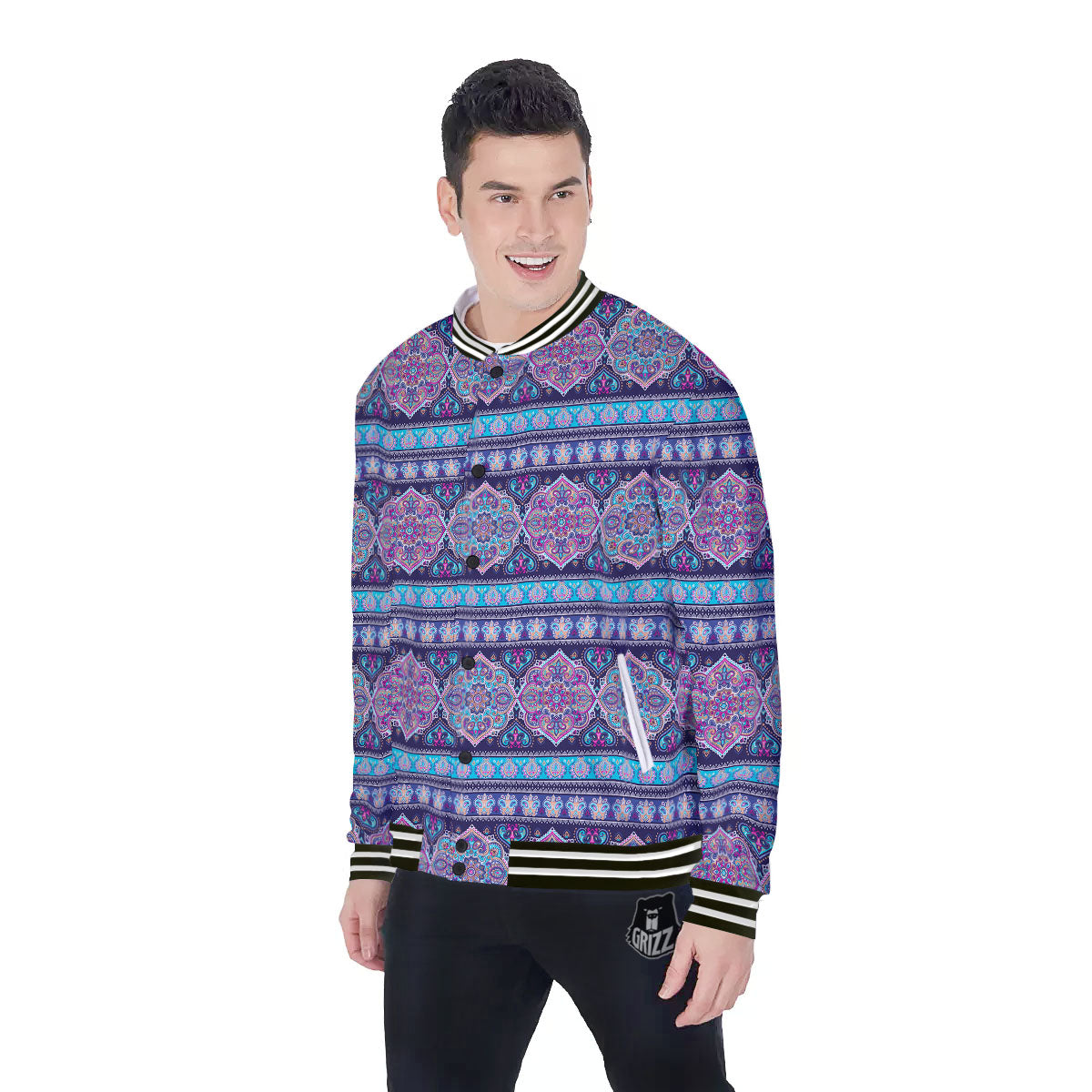 Mandala Ethnic Bohemian Print Pattern Baseball Jacket-grizzshop