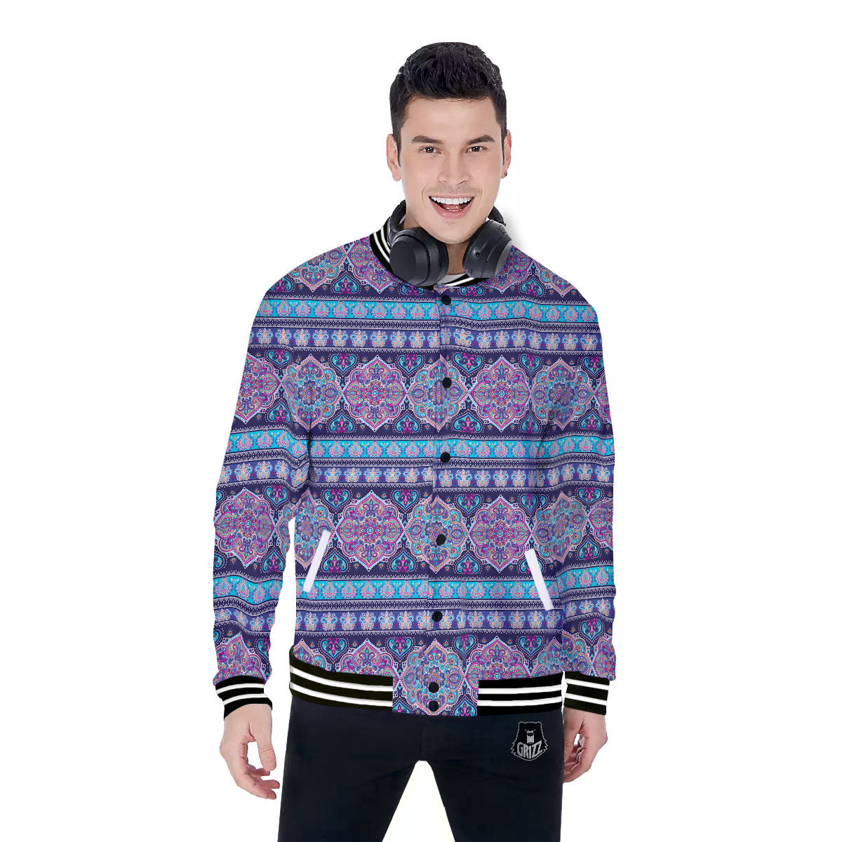 Mandala Ethnic Bohemian Print Pattern Baseball Jacket-grizzshop