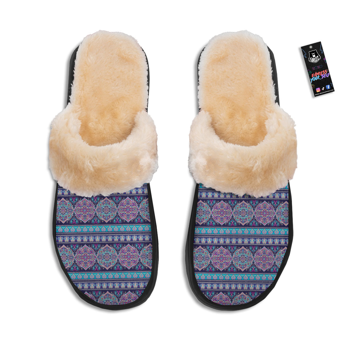 Mandala Ethnic Bohemian Print Pattern Slippers-grizzshop