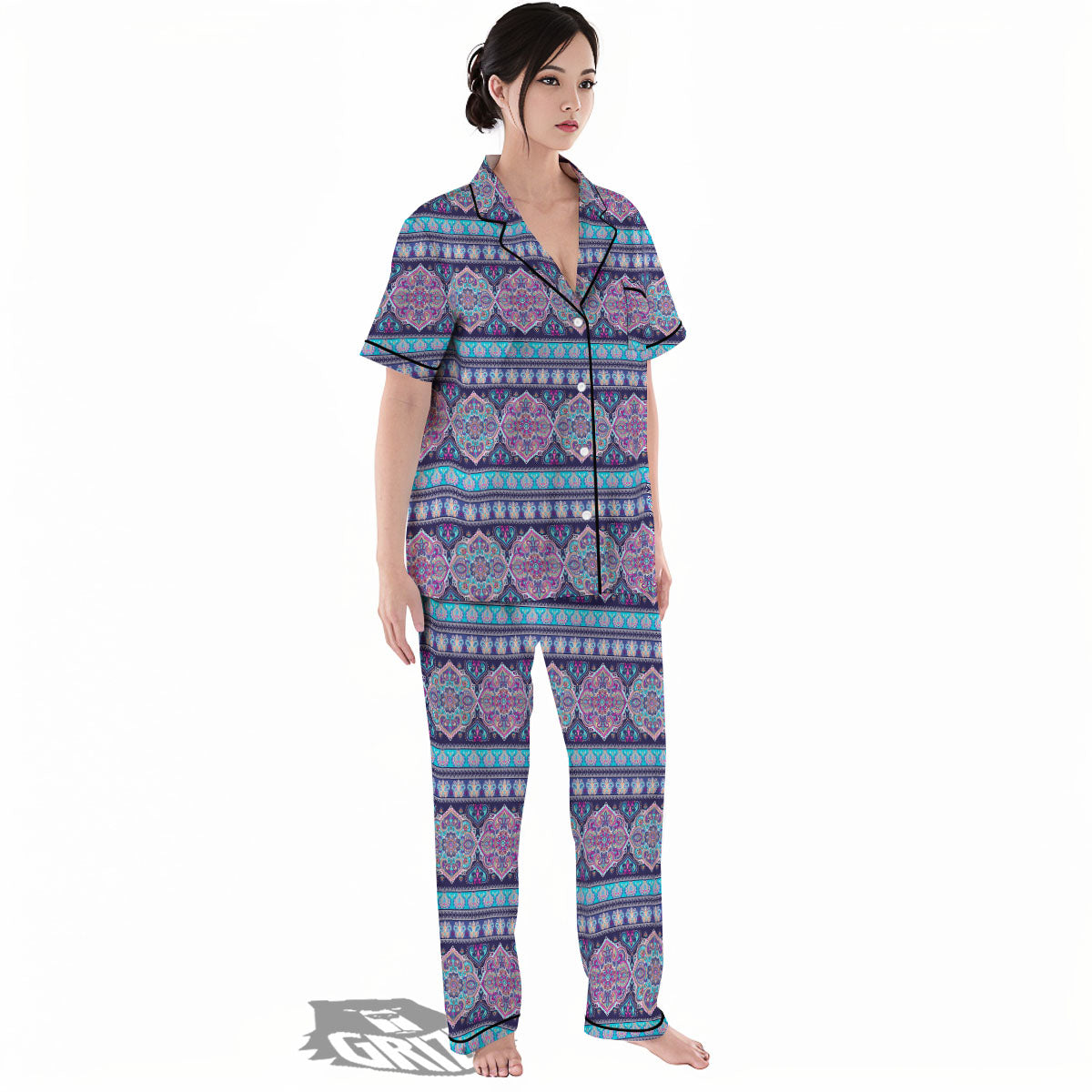 Mandala Ethnic Bohemian Print Pattern Women's Pajamas Set-grizzshop
