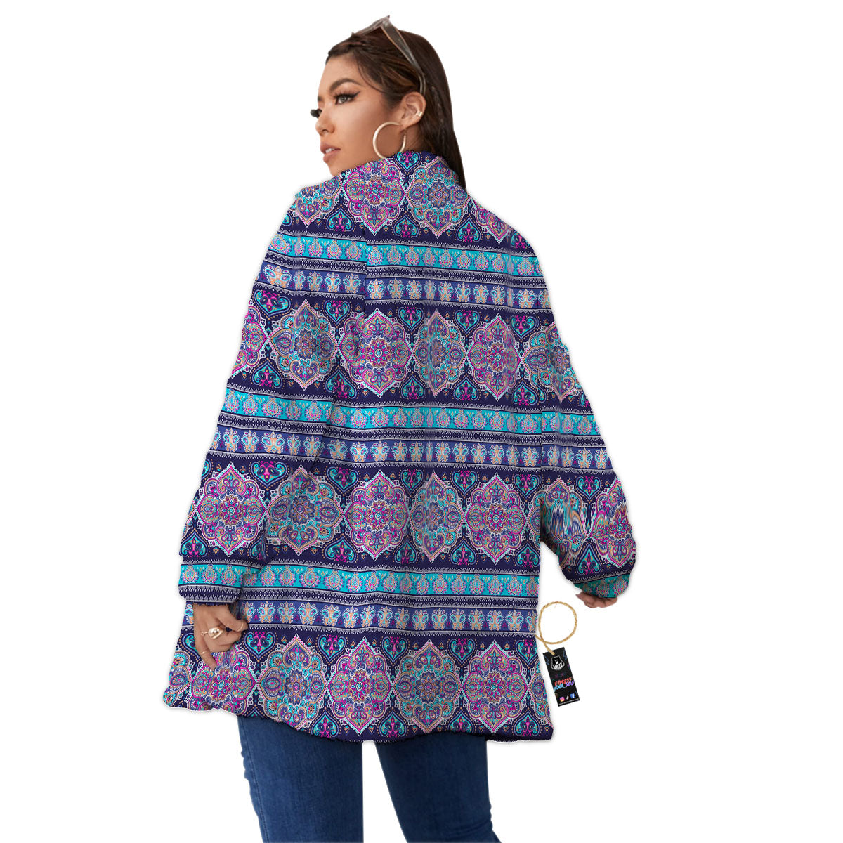 Mandala Ethnic Bohemian Print Pattern Women's Sherpa Jacket-grizzshop