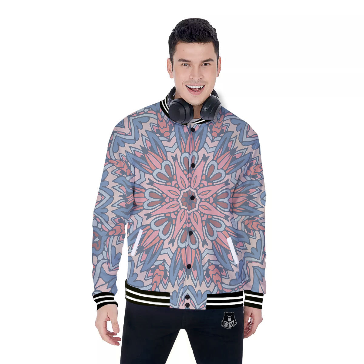Mandala Ethnic Pastel Print Baseball Jacket-grizzshop