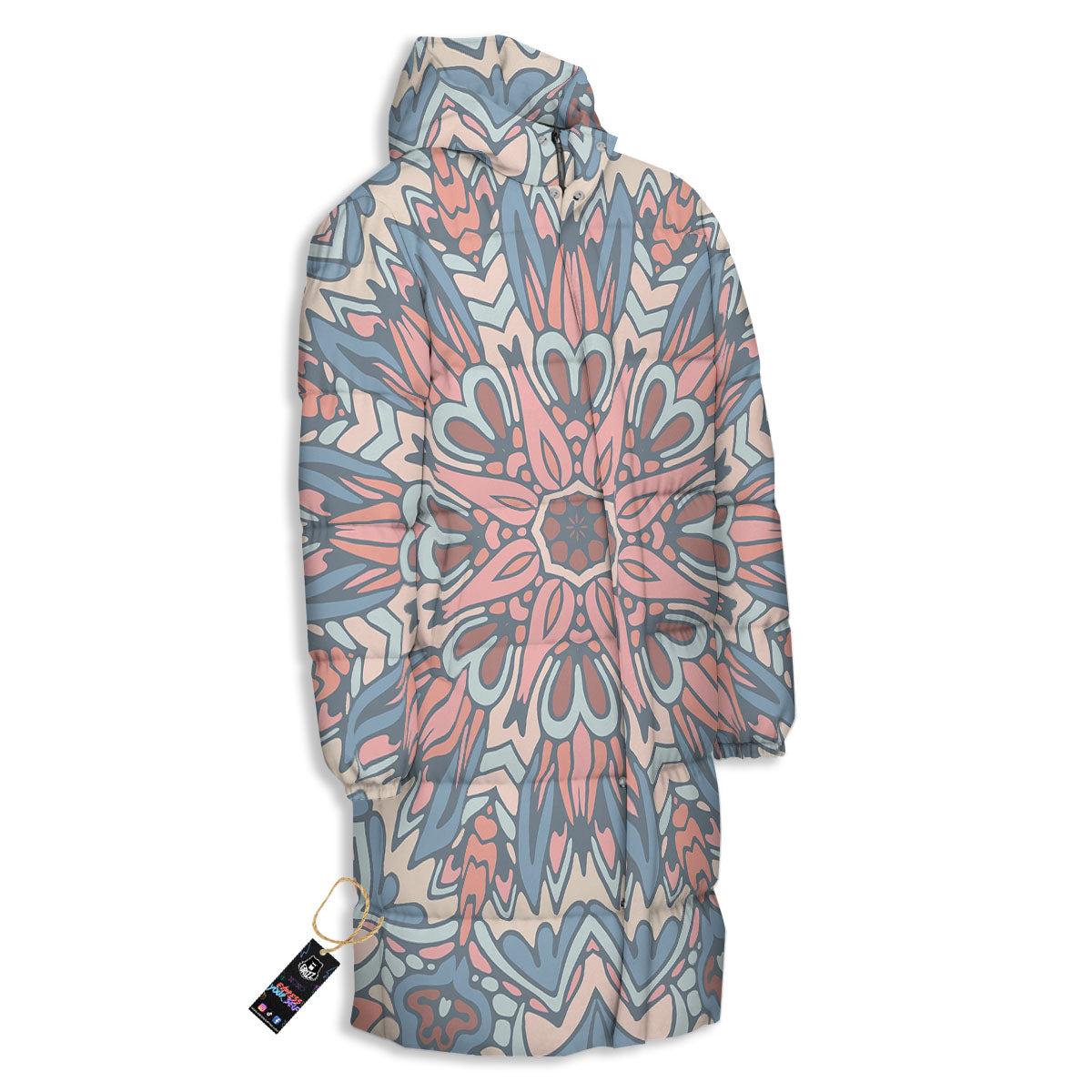 Mandala Ethnic Pastel Print Long Down Jacket-grizzshop