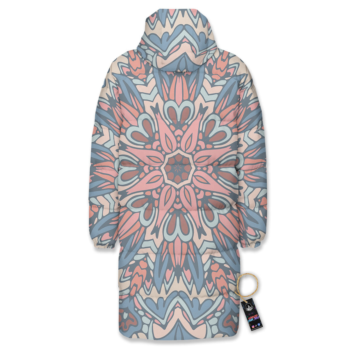 Mandala Ethnic Pastel Print Long Down Jacket-grizzshop