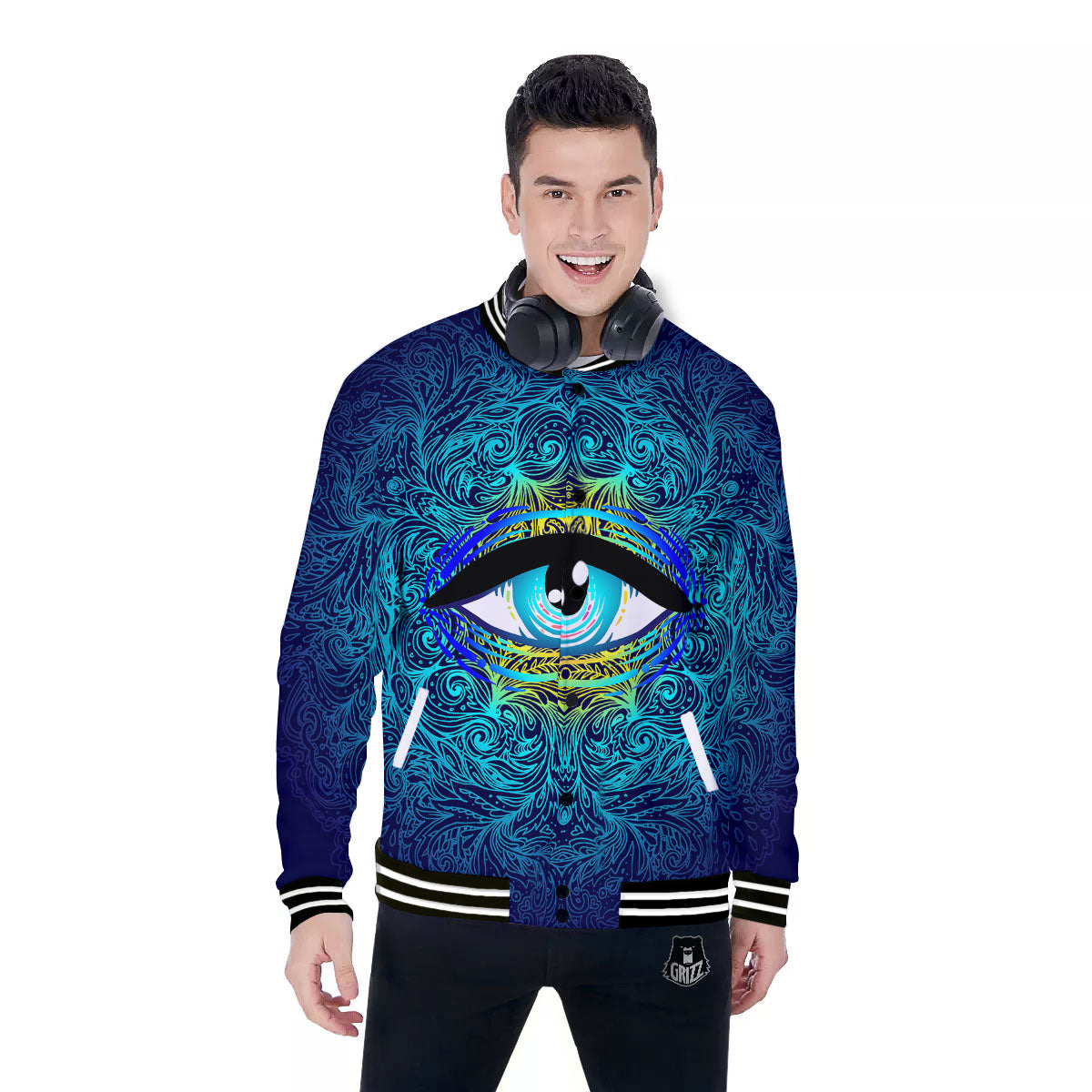 Mandala Eye Of Providence Print Baseball Jacket-grizzshop