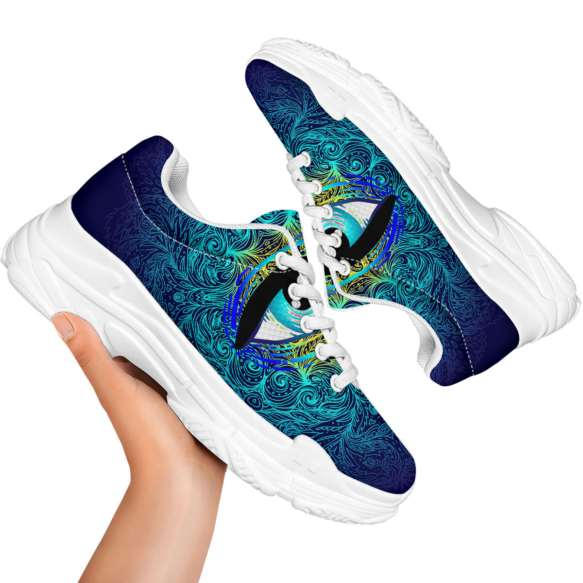 Mandala Eye Of Providence Print White Chunky Shoes-grizzshop