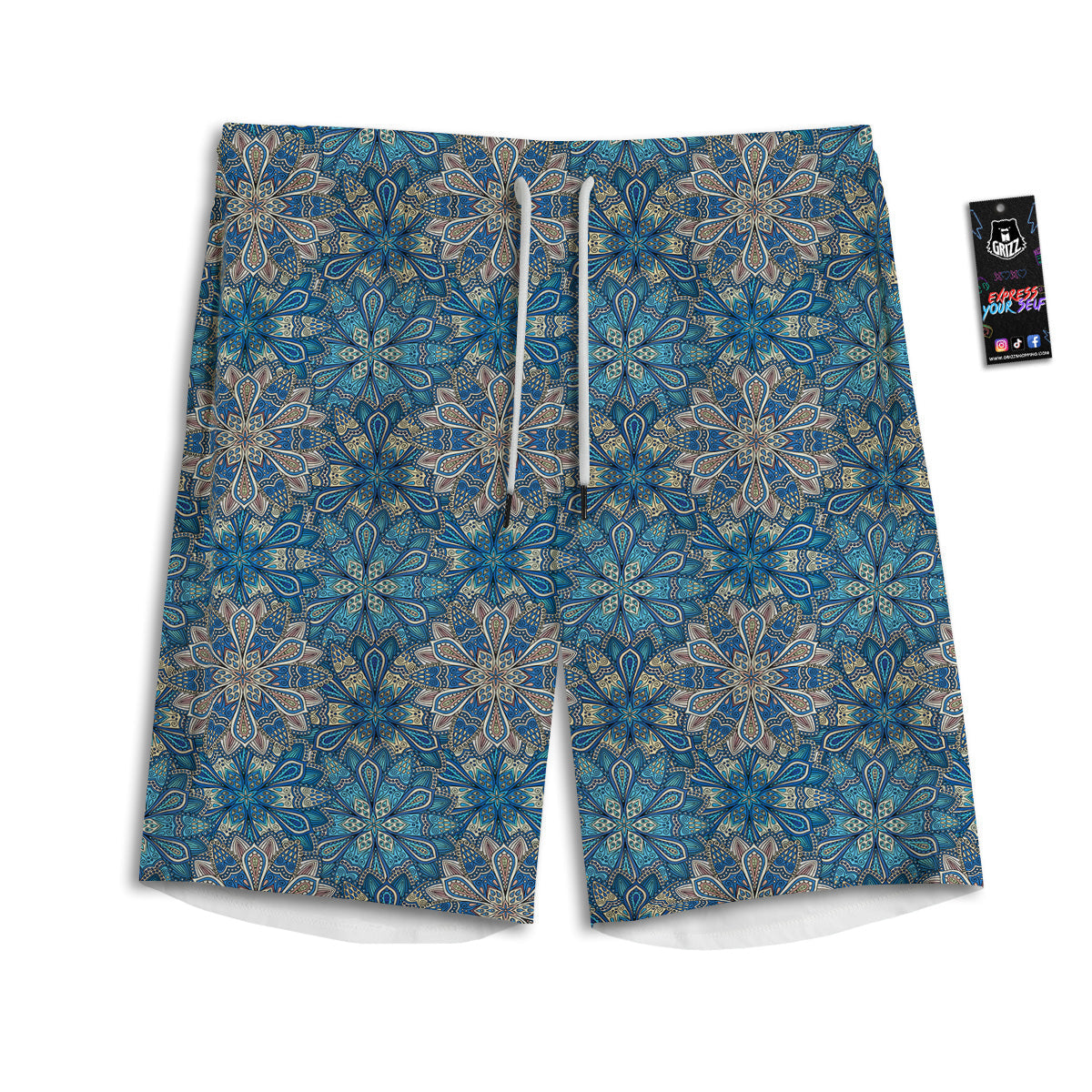 Mandala Floral Boho Chic Print Men's Athletic Shorts