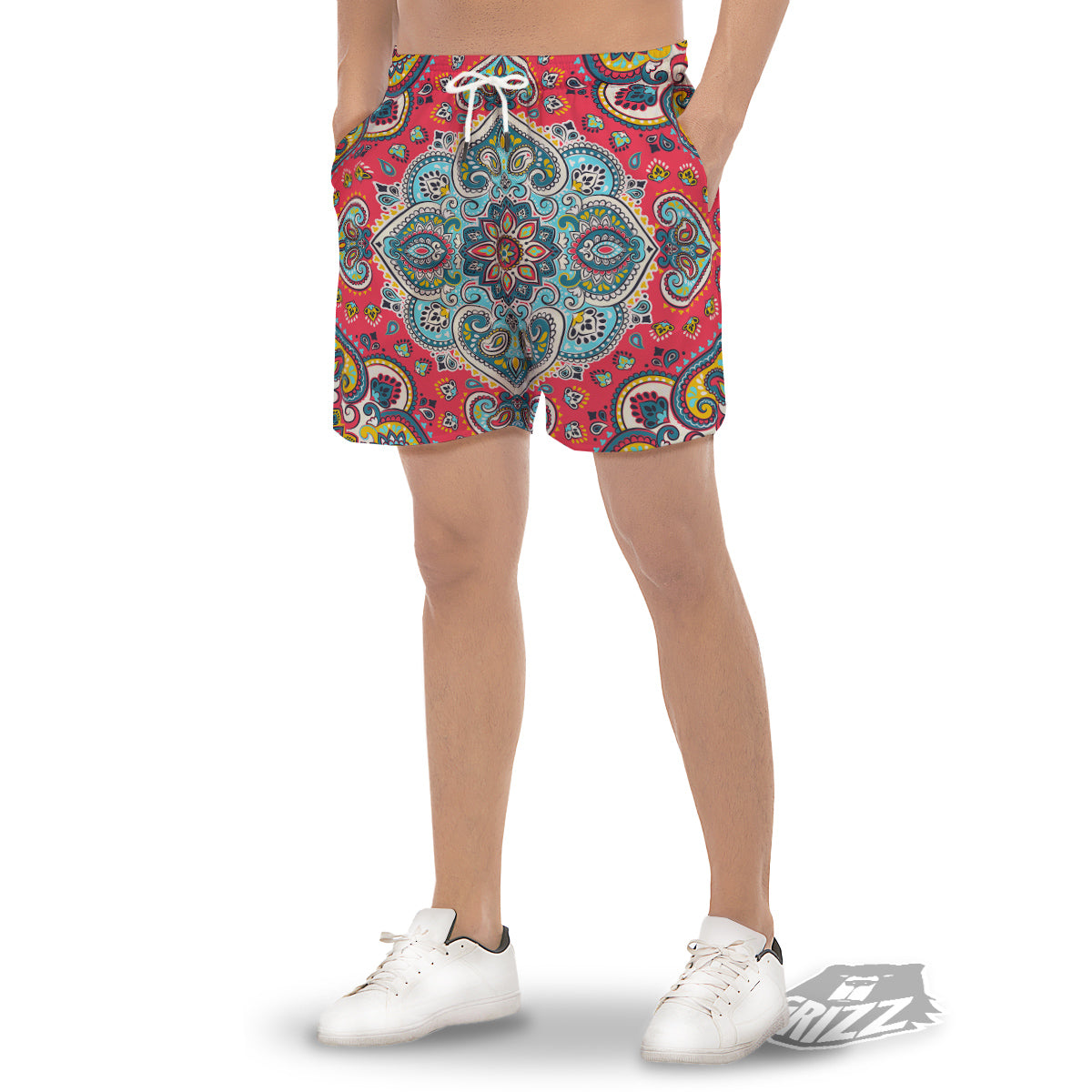 Mandala Floral Colorful Print Men's Gym Shorts-grizzshop