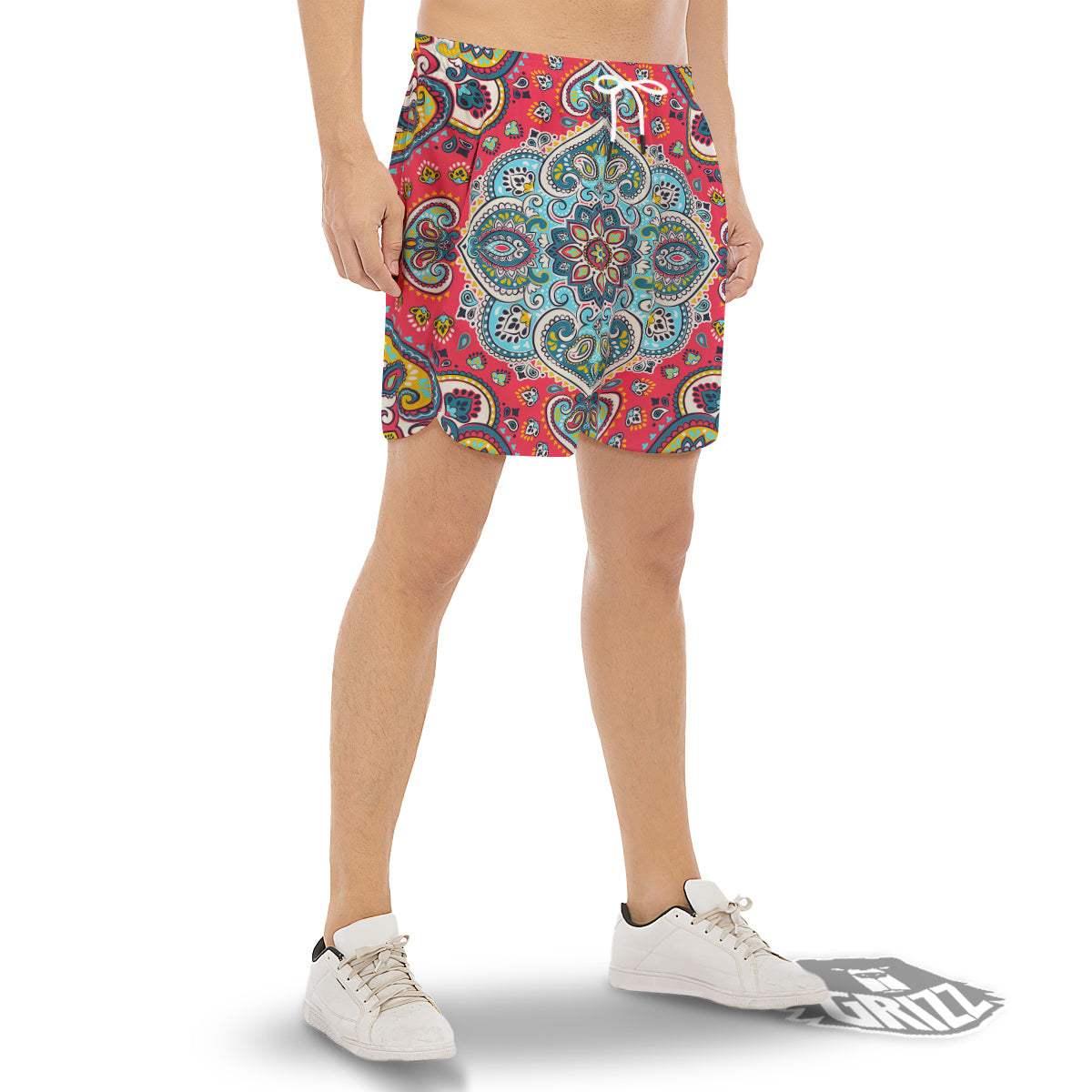 Mandala Floral Colorful Print Men's Gym Shorts-grizzshop