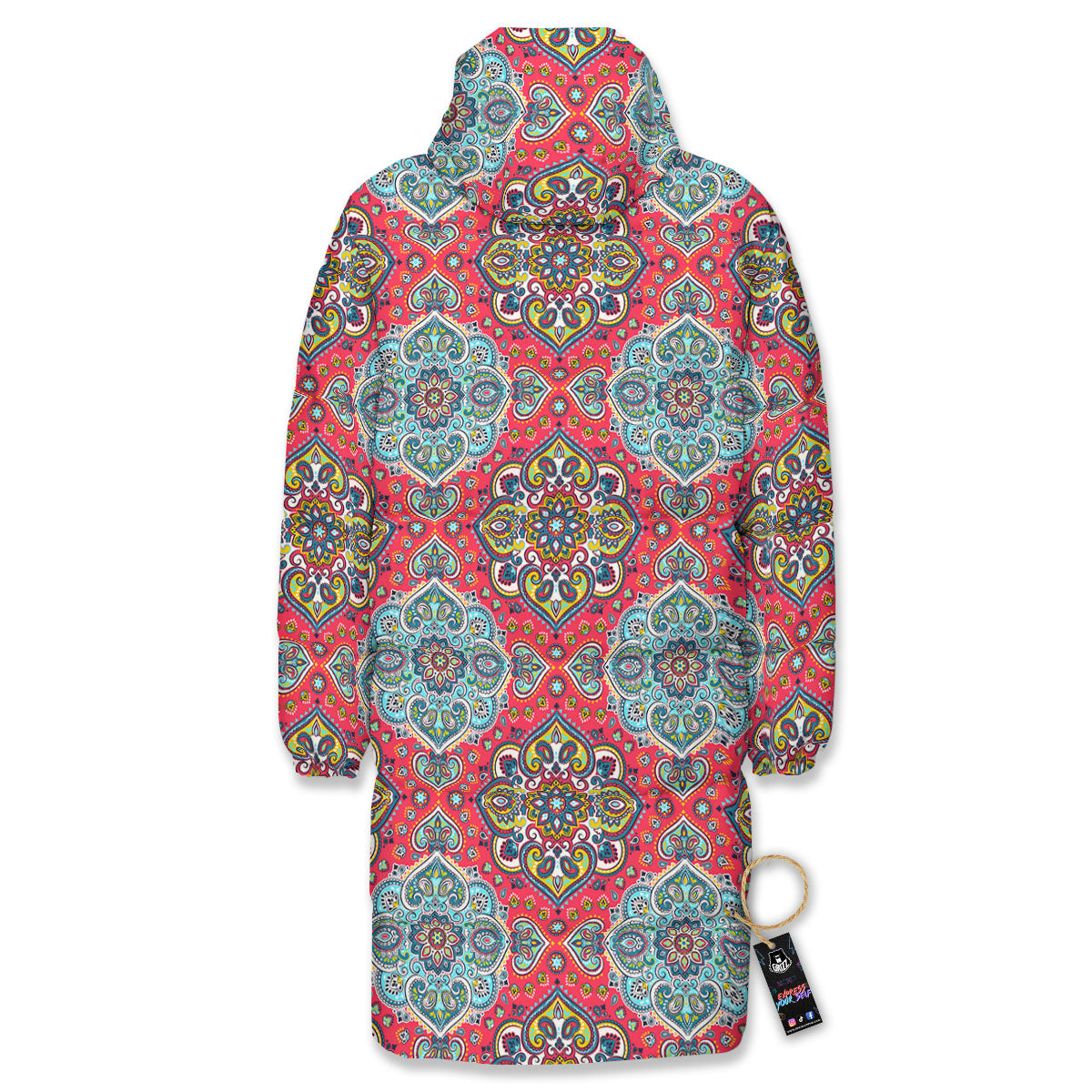 Mandala Floral Paisley Print Long Down Jacket-grizzshop