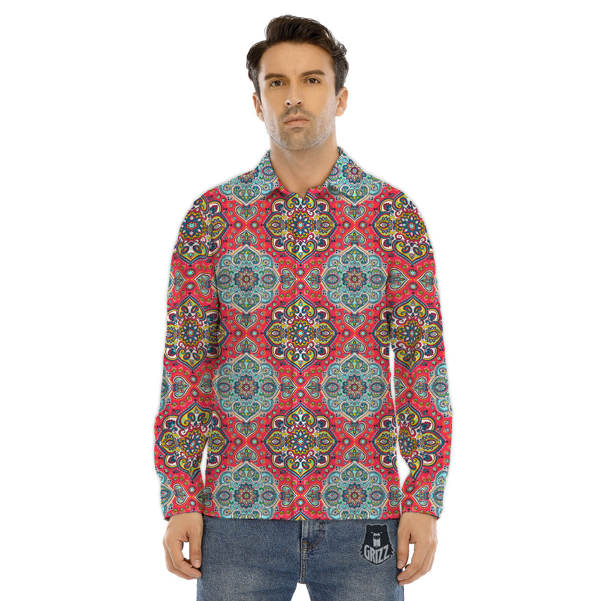 Mandala Floral Paisley Print Men's Dress Shirts-grizzshop