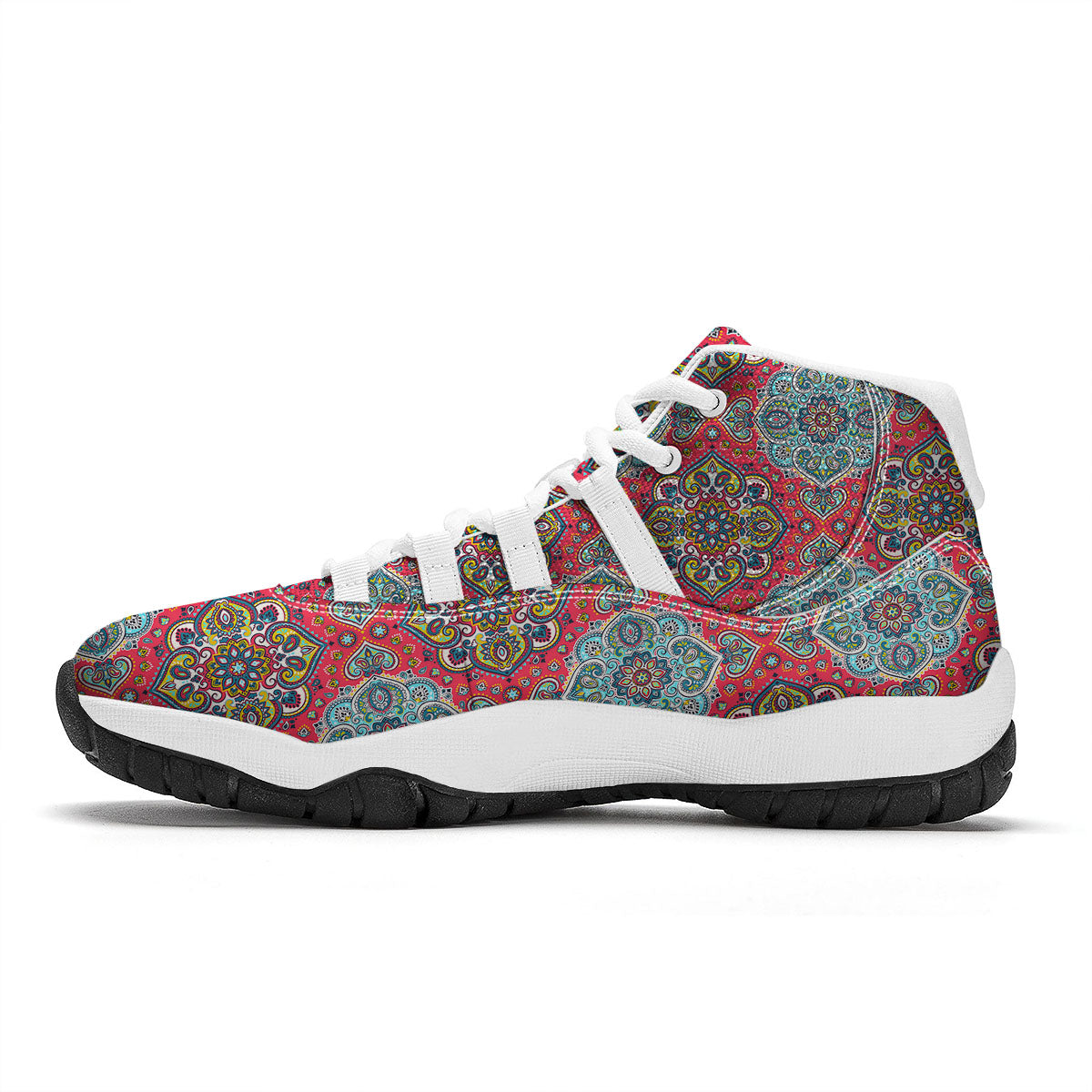 Mandala Floral Paisley Print White Bball Shoes-grizzshop