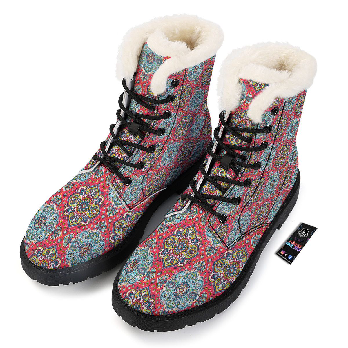 Mandala Floral Paisley Print Winter Boots-grizzshop
