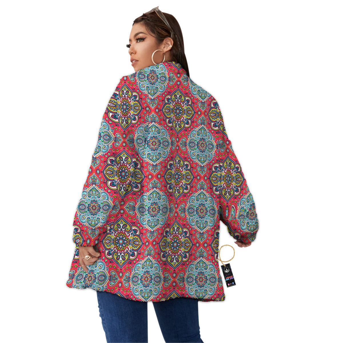 Mandala Floral Paisley Print Women's Sherpa Jacket-grizzshop