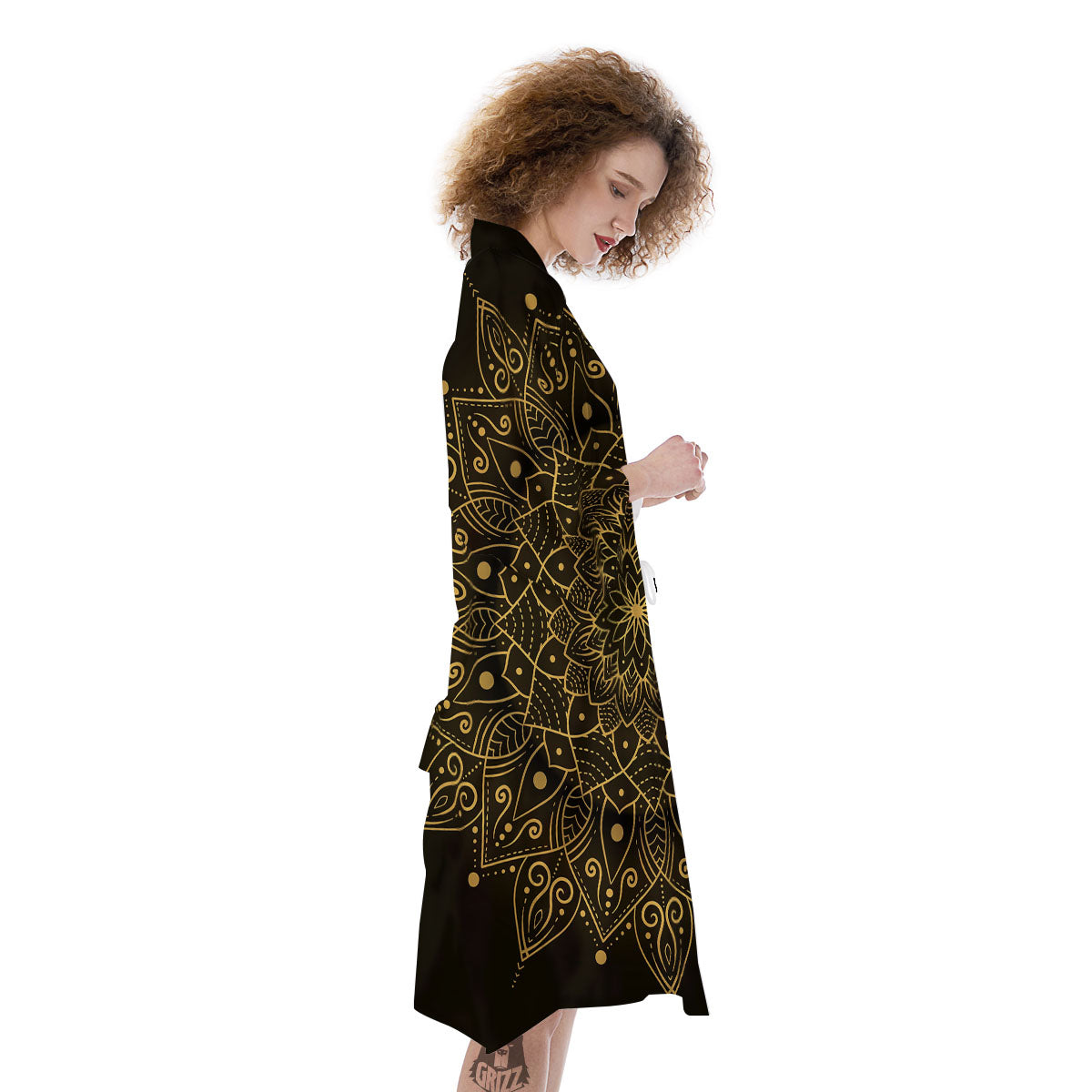 Mandala Gold And Black Print Kimono-grizzshop