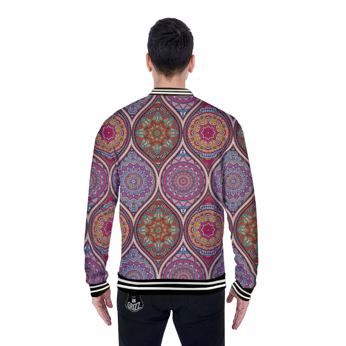 Mandala Indian Vintage Print Pattern Baseball Jacket-grizzshop