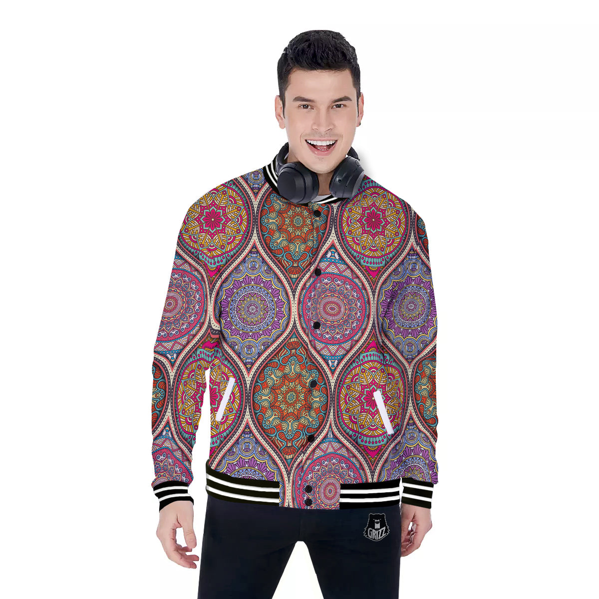 Mandala Indian Vintage Print Pattern Baseball Jacket-grizzshop
