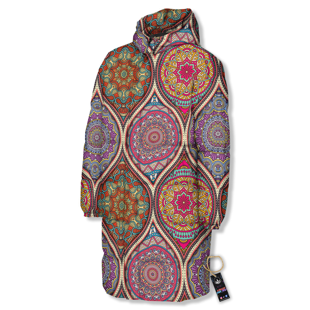 Mandala Indian Vintage Print Pattern Long Down Jacket-grizzshop