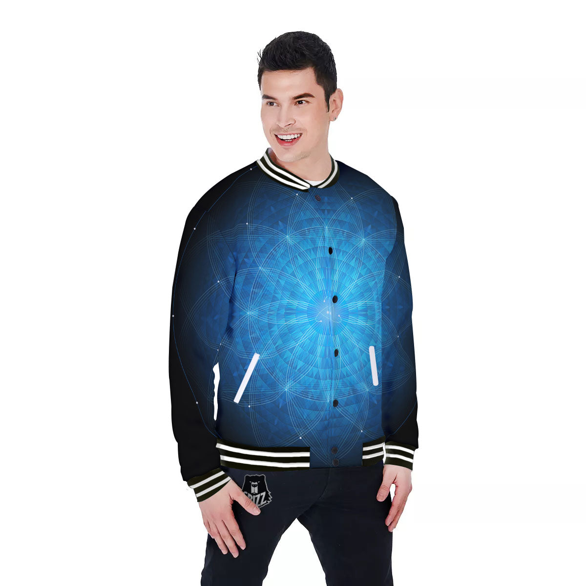 Mandala Light Print Baseball Jacket-grizzshop