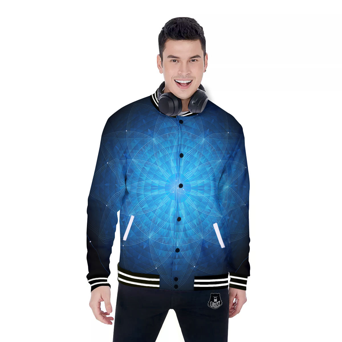 Mandala Light Print Baseball Jacket-grizzshop