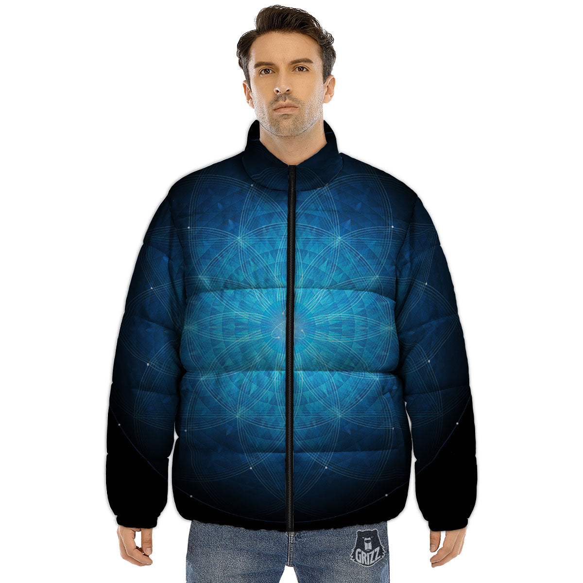 Mandala Light Print Puffer Jacket-grizzshop