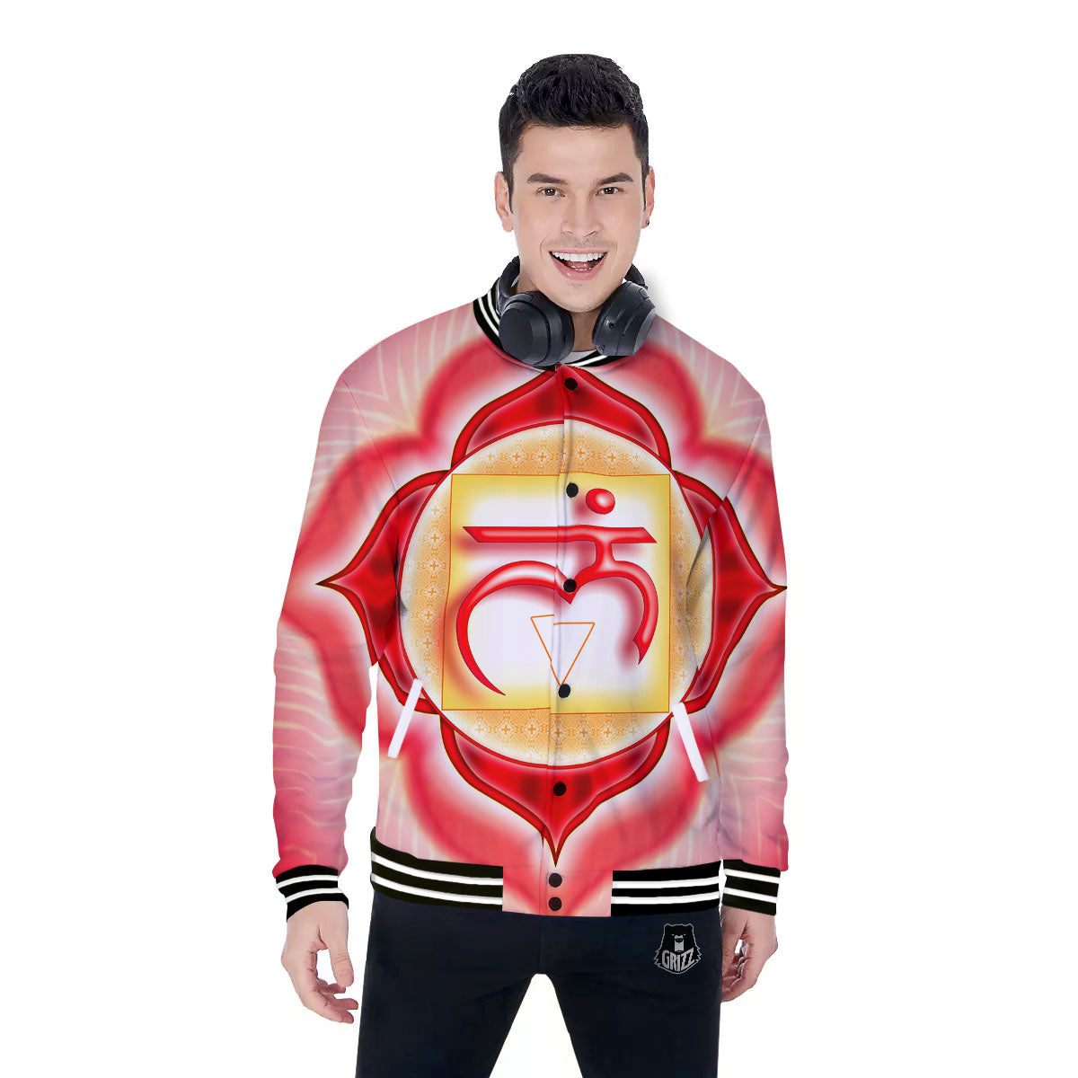 Mandala Muladhara Chakra Print Baseball Jacket-grizzshop